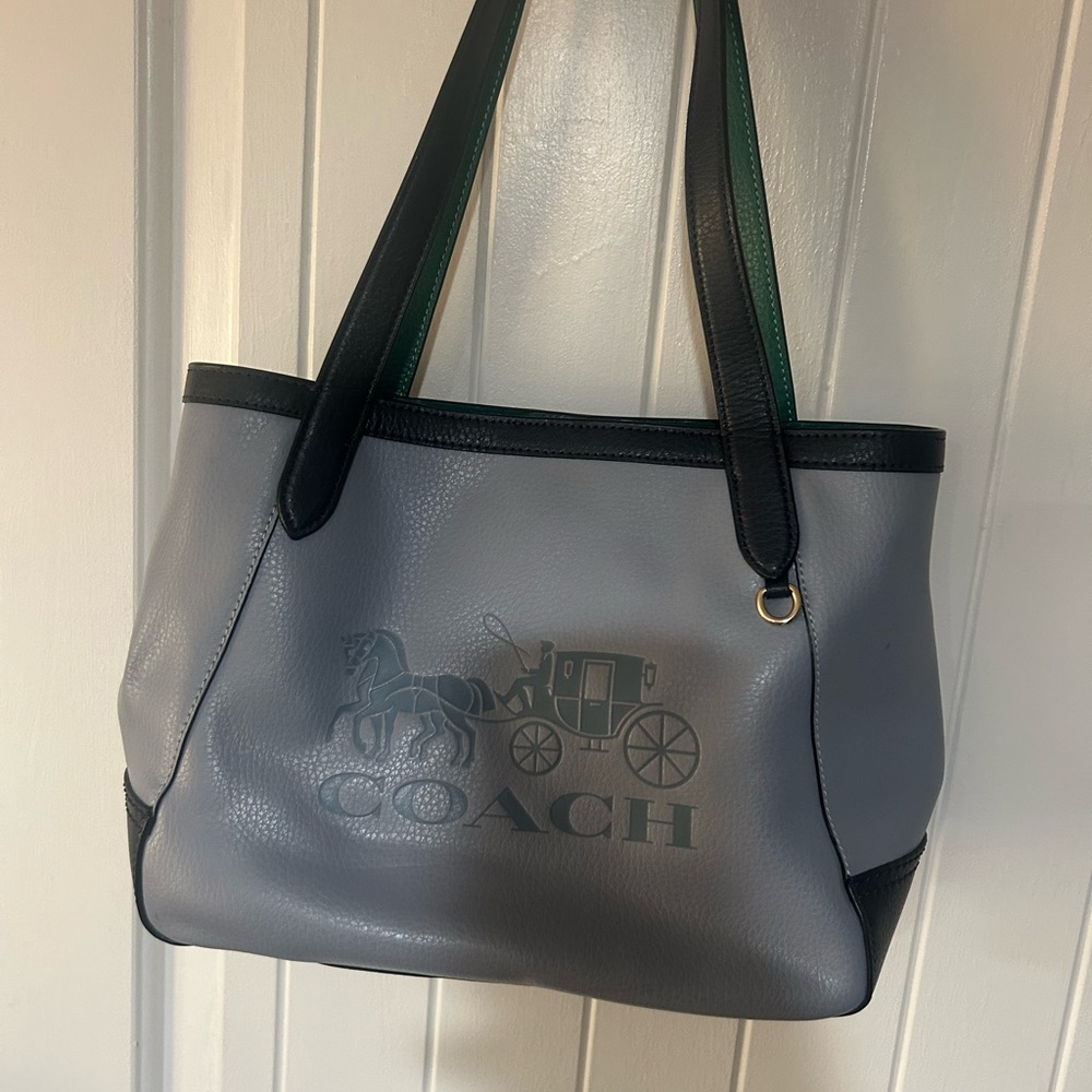 COACH Gray Tote with Black Trim and Signature Carriage
